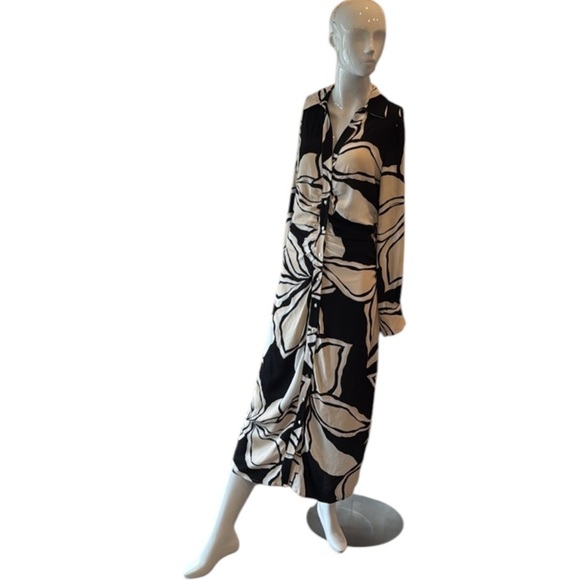 Zara Black & Ecru Floral Midi Shirtdress Size Small NWT - Picture 4 of 15